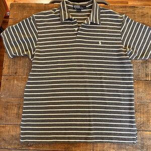 VTG Polo Ralph Lauren Vintage Gray White Striped Polo Shirt Men’s Large‎ EUC